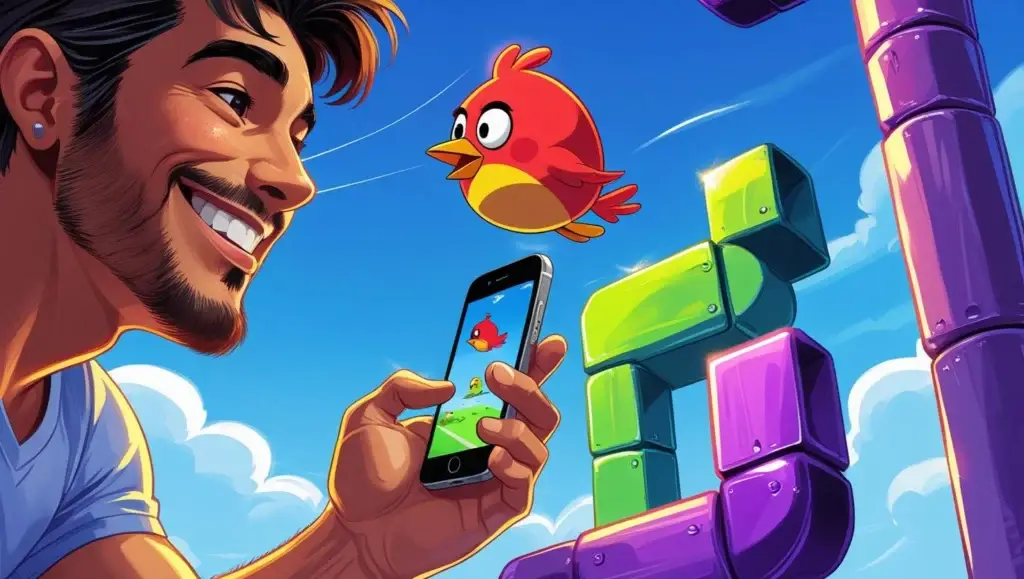 A player enjoying Flappy Bird, a one-button casual arcade game