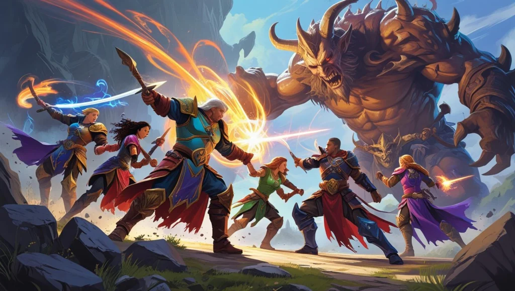 AdventureQuest Worlds: Epic battle scene in a fantasy RPG world