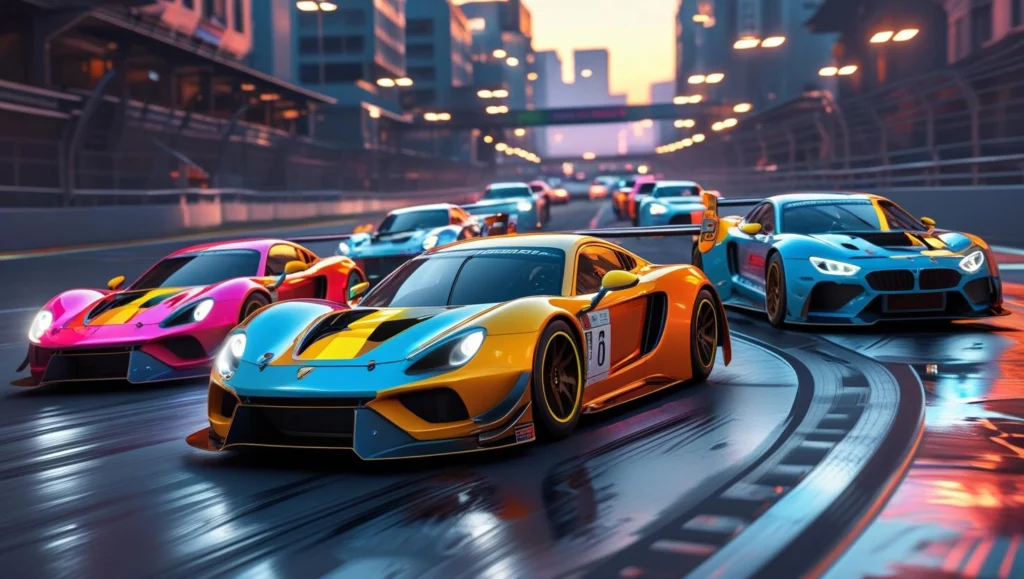 Multiplayer race in Street Racing 3D, with players competing for first place.