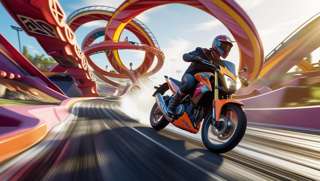 Moto X3M racing through an obstacle course, showcasing high-speed action.