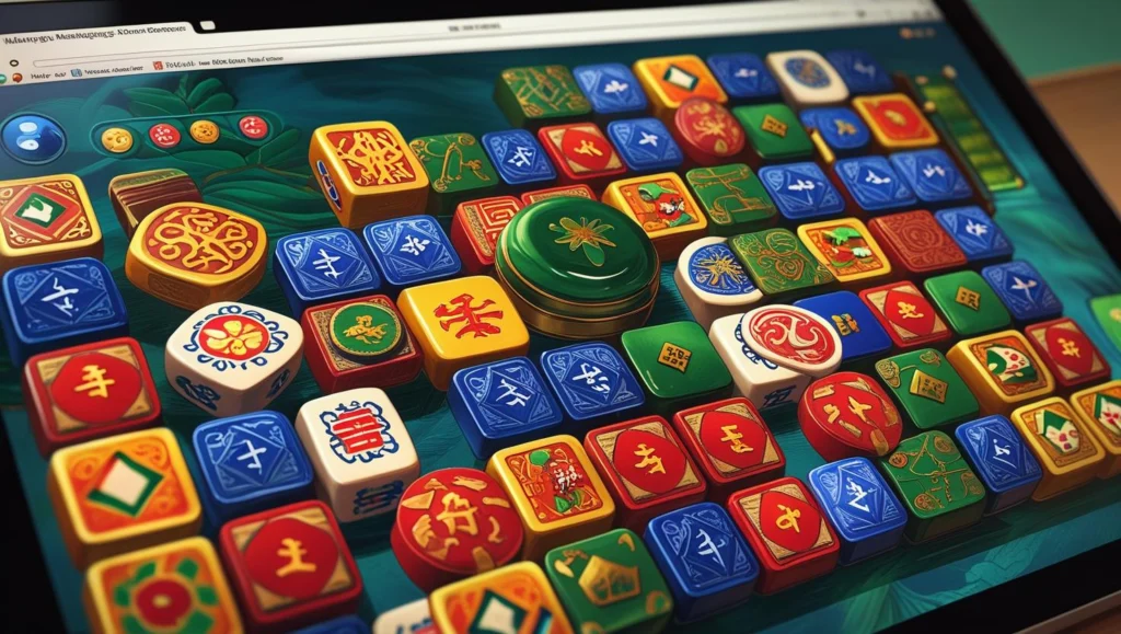 Mahjong Solitaire game interface with matching tiles on a digital board