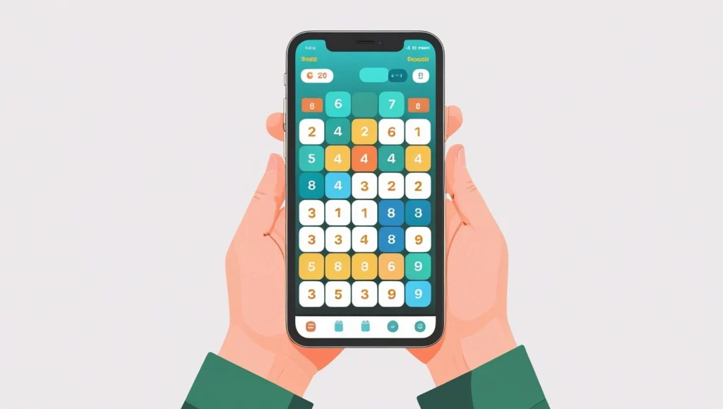 Playing the addictive puzzle game 2048 on a smartphone screen