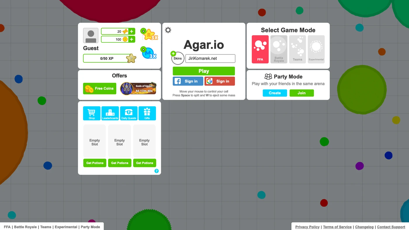 Agar.io game cells consuming each other on a grid
