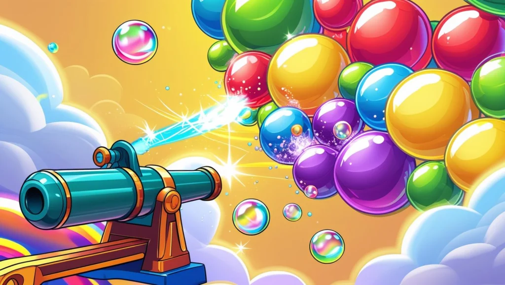 Screenshot of Bubble Pop Mania, showing colorful bubbles being shot