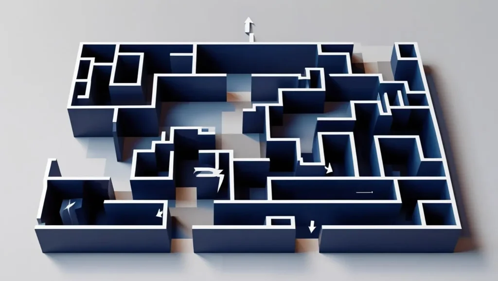 Screenshot of Mind Maze Mania, showing a complex maze with a dot navigating it