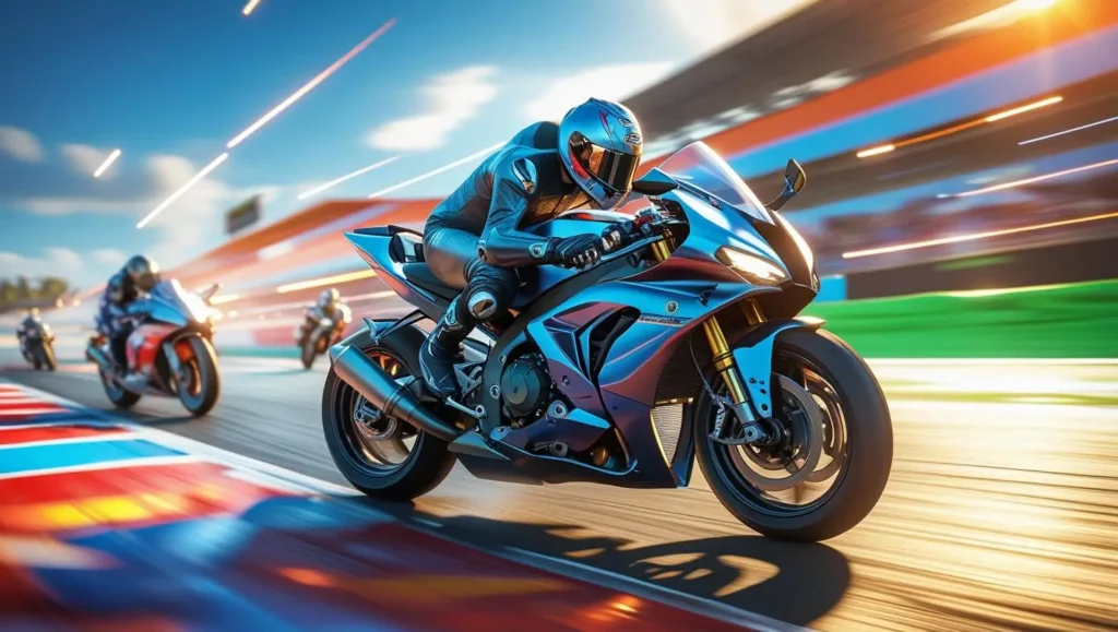 Screenshot of Moto Mania Rider, a motorcycle racing game on a track