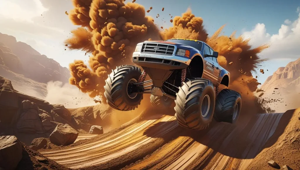 Screenshot of Offroad Truck Stunts, a monster truck performing a jump
