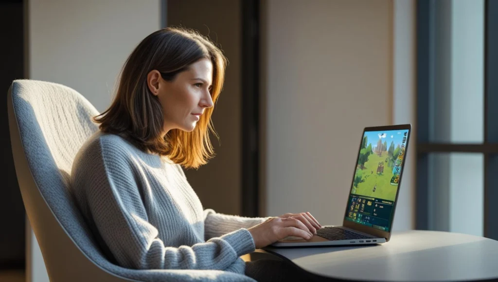 Person enjoying browser games on a laptop, illustrating the convenience of no-download games.