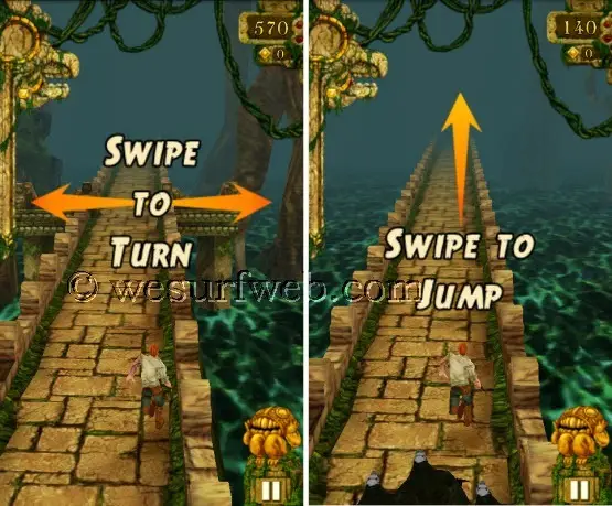 Temple Run swipe controls for jumping, sliding, and turning