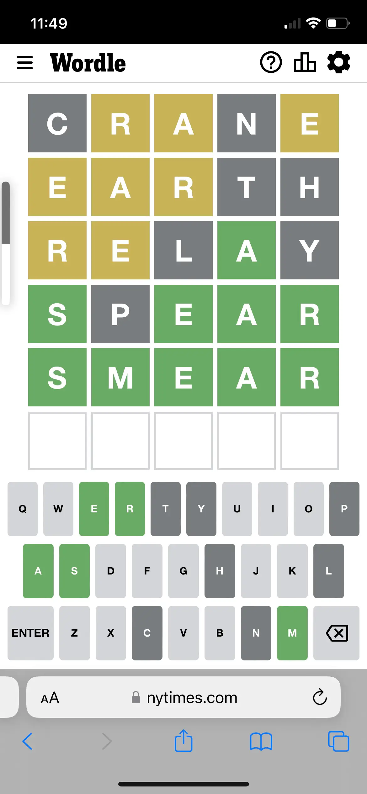 Wordle solved puzzle showing a strategic starting word 'ADIEU'